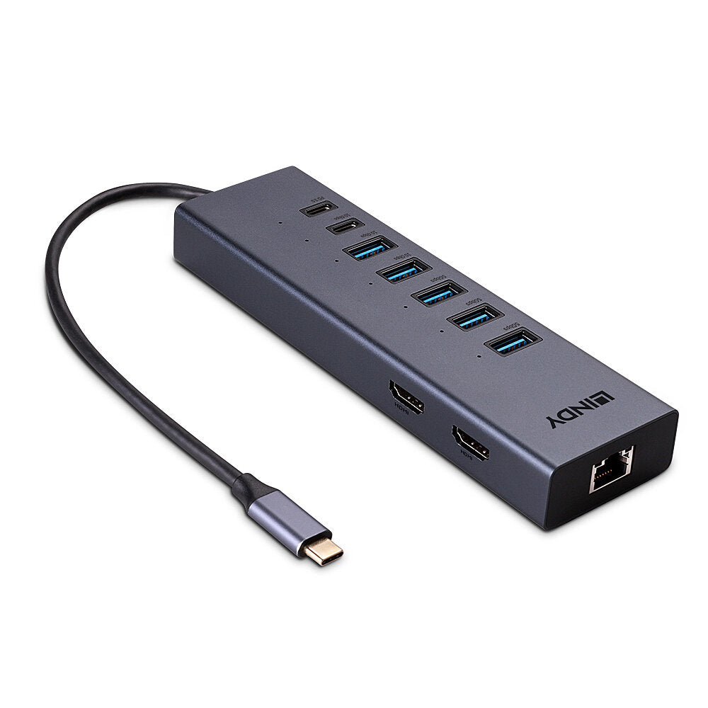 Lindy - 43373 base para portátil y replicador de puertos Alámbrico USB 3.2 Gen 2 (3.1 Gen 2) Type-C Gris