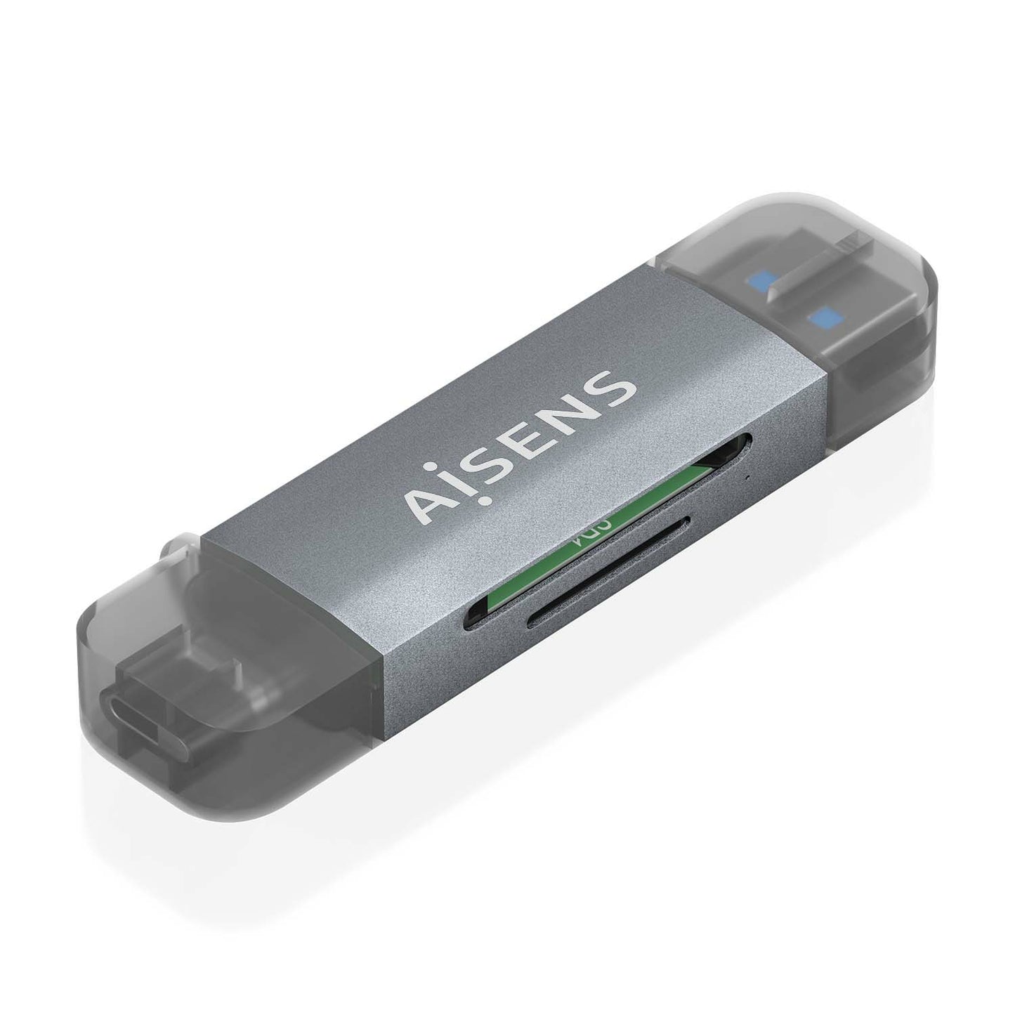 AISENS - Lector de Tarjetas SD  Micro SD  MMC  RS-MMC  MMC Micro  USB-A y USB-C  Gris