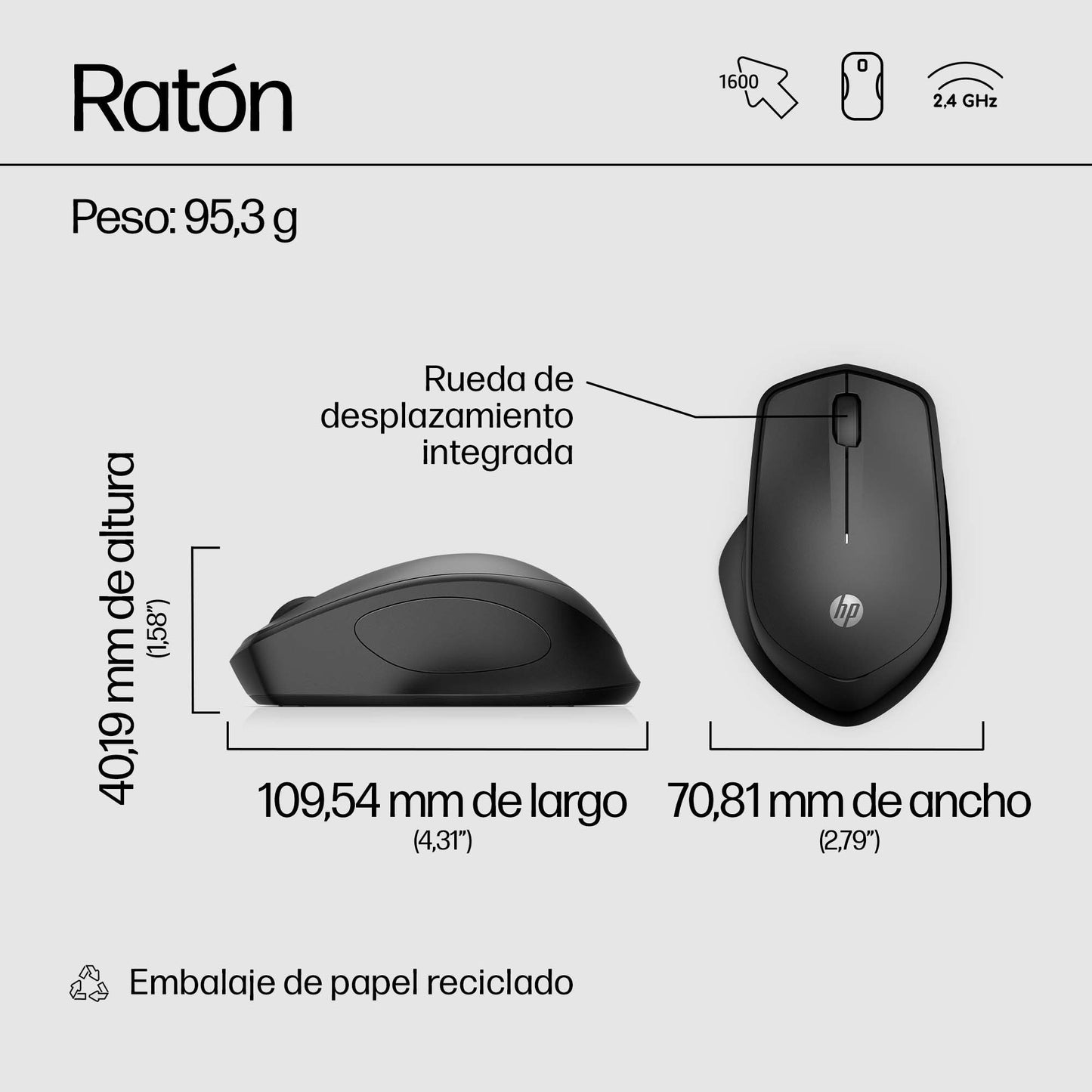 HP - Ratón inalámbrico silencioso 280