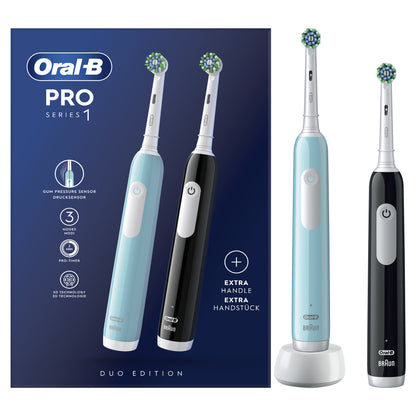 Oral-B - Pro 1 PRO1CRSDUO cepillo eléctrico para dientes Adulto Cepillo dental oscilante Negro  Turquesa  Blanco