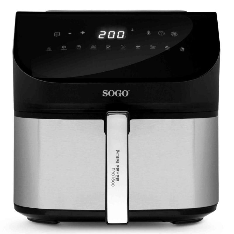 Sogo - PRO1600 Sencillo 8 L Independiente 1600 W Freidora de aire caliente Negro  Plata