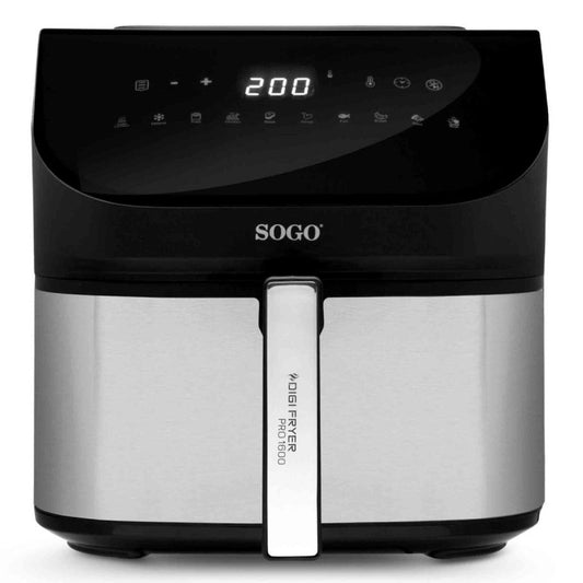 Sogo - PRO1600 Sencillo 8 L Independiente 1600 W Freidora de aire caliente Negro  Plata