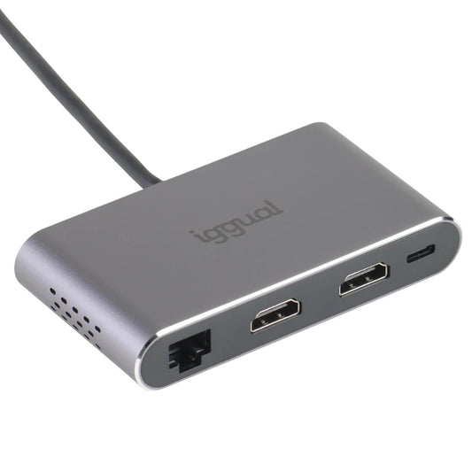 iggual - Hub C 8 en 1 2xHDMI 2xUSB 2xSD RJ45 PD100W