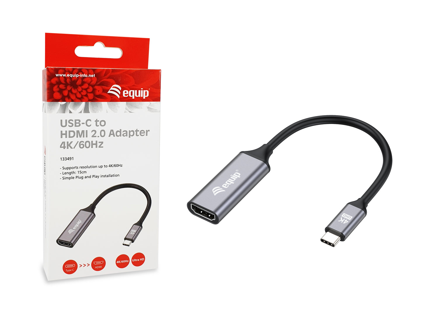 Equip - 133491 adaptador de cable de vídeo 0 15 m USB Tipo C HDMI Negro  Gris