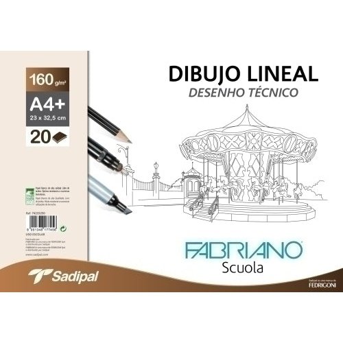 Fabriano - BLOC DIB.LINEAL FABRIANO A4+ 20h LISO - Pack de 5 unidades