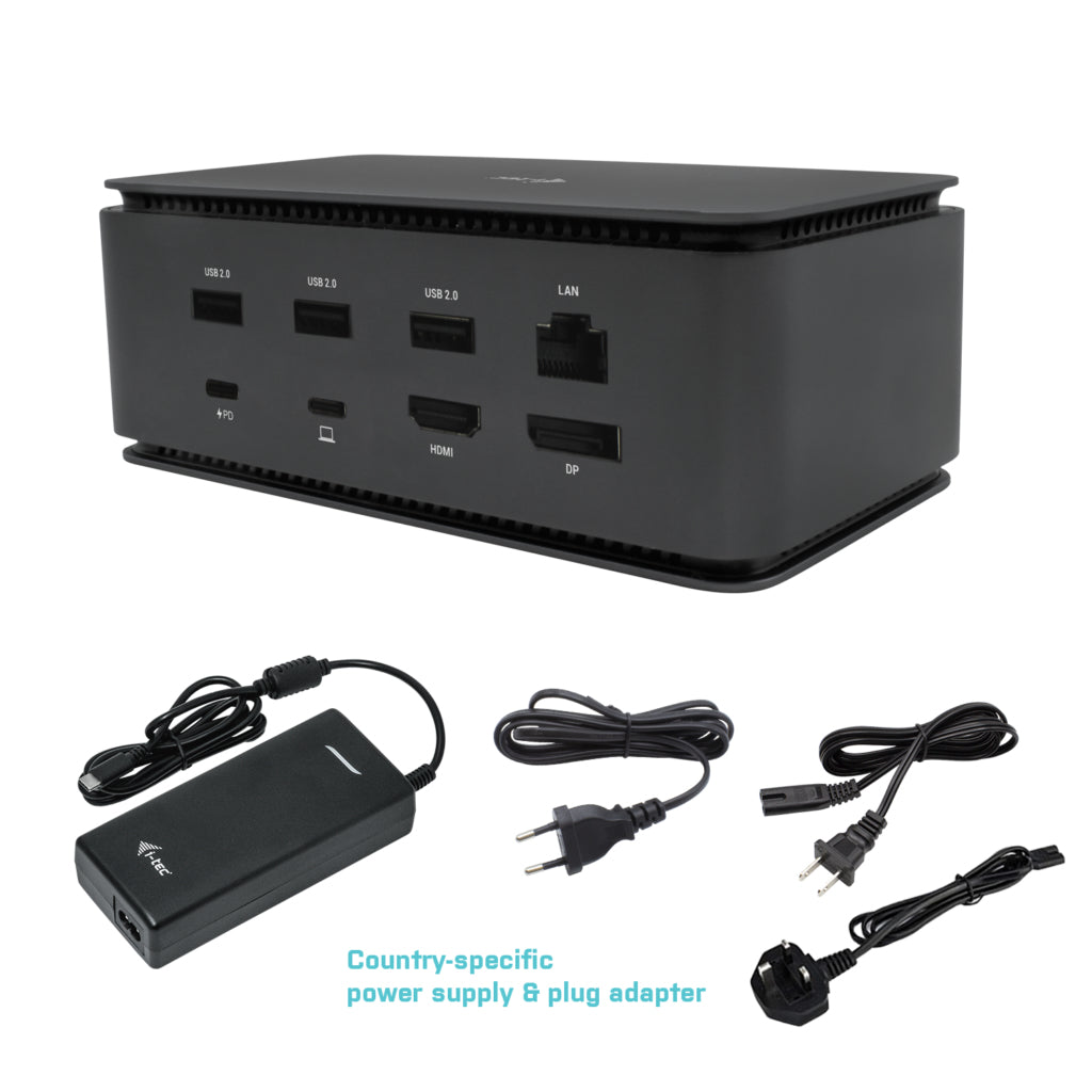 i-tec - Metal USB4 Docking station Dual 4K HDMI DP with Power Delivery 80 W + Universal Charger 100 W