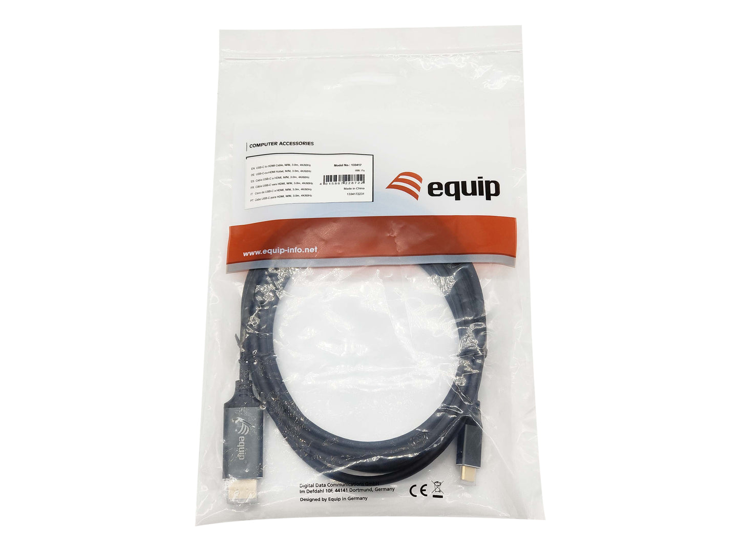 Equip - 133417 adaptador de cable de vídeo 3 m USB Tipo C HDMI tipo A (Estándar) Gris  Negro