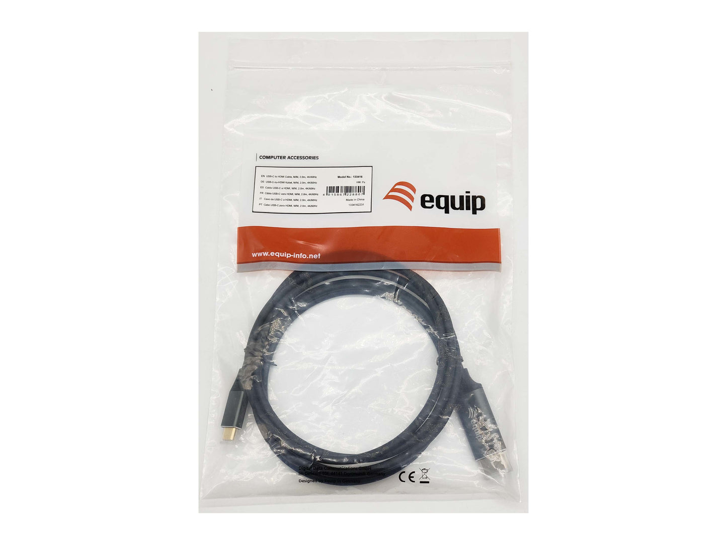 Equip - 133416 adaptador de cable de vídeo 2 m USB Tipo C HDMI tipo A (Estándar) Gris  Negro