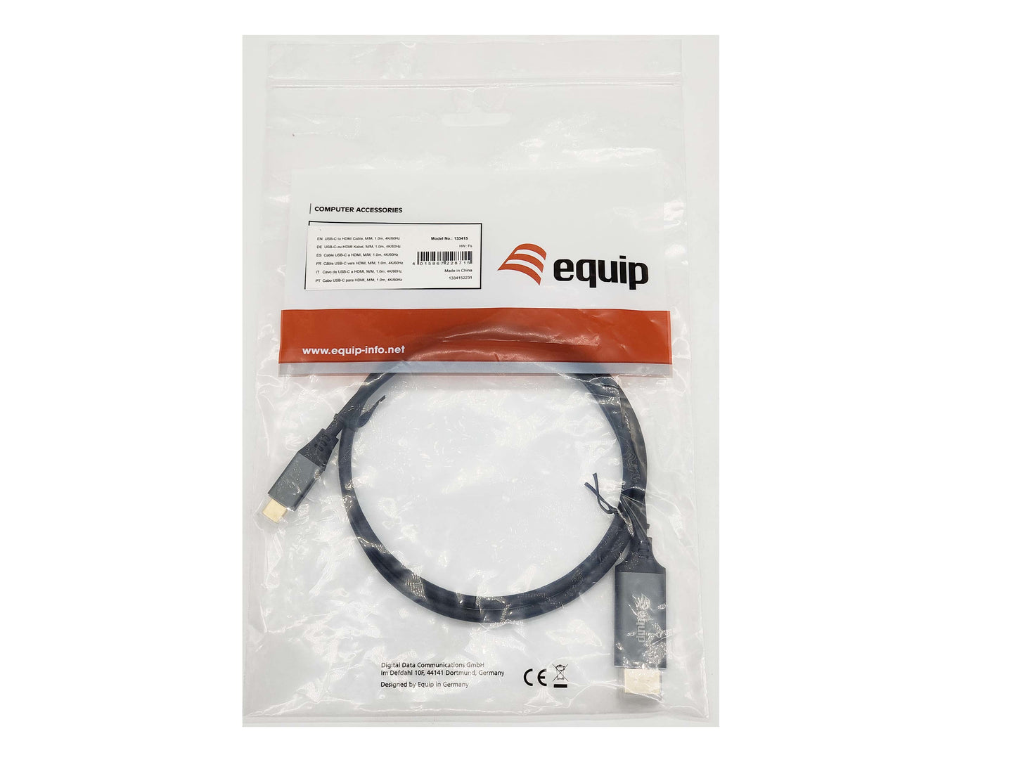 Equip - 133415 adaptador de cable de vídeo 1 m USB Tipo C HDMI tipo A (Estándar) Negro  Gris