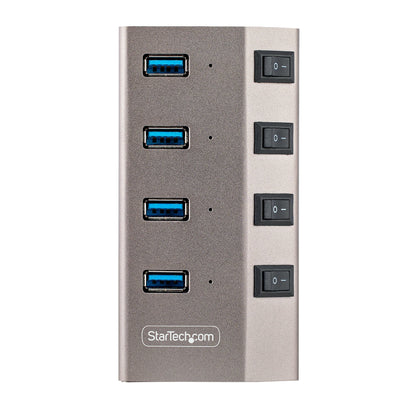 StarTech.com - Hub USB-C Autoalimentado de 4 puertos con Interruptores Individuales - Concentrador USB 3.0 a 5 Gbps con Fuente de Alimentación - Ladrón USB Tipo C a USB-A - BC 1.2