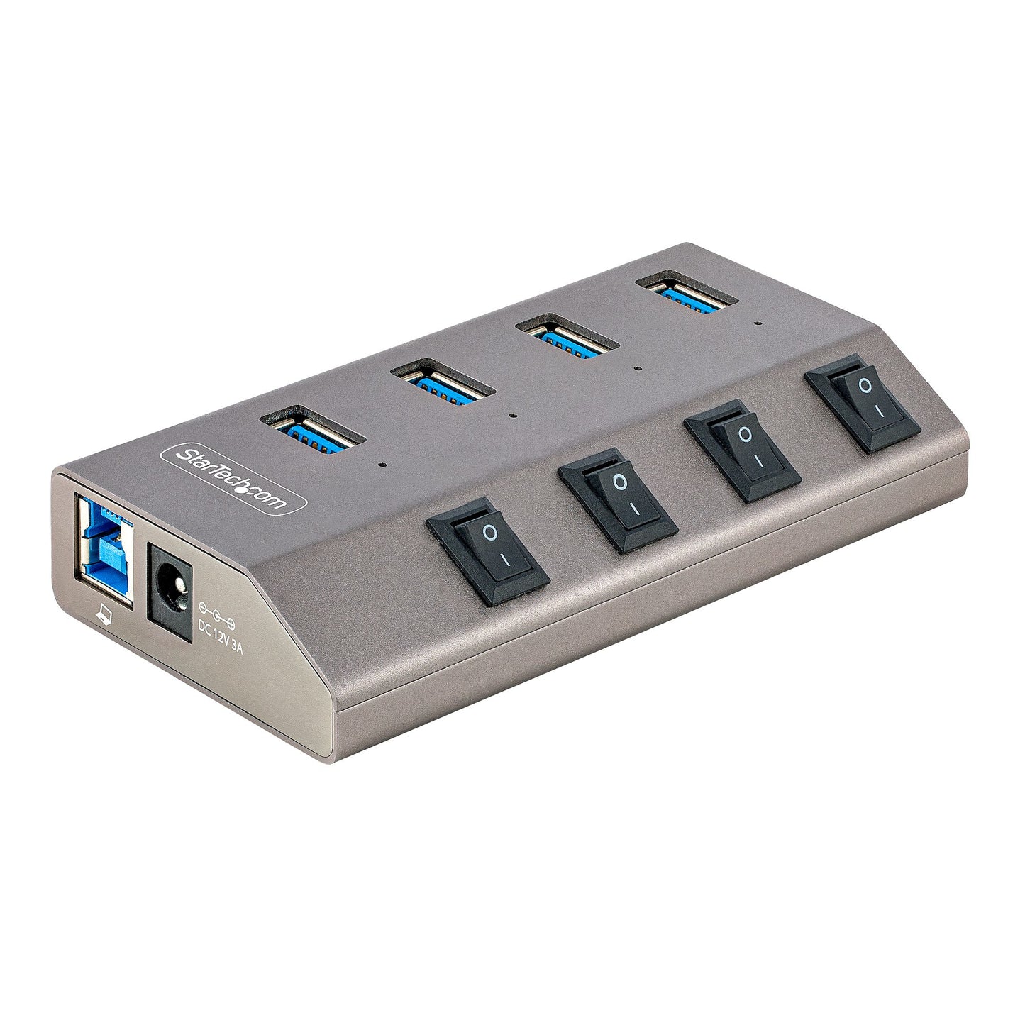 StarTech.com - Hub USB-C Autoalimentado de 4 puertos con Interruptores Individuales - Concentrador USB 3.0 a 5 Gbps con Fuente de Alimentación - Ladrón USB Tipo C a USB-A - BC 1.2