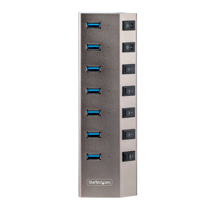 StarTech.com - Hub USB-C Autoalimentado de 7 puertos con Interruptores Individuales - Concentrador USB 3.0 a 5 Gbps con Fuente de Alimentación - Ladrón USB Tipo C a USB-A - BC 1.2