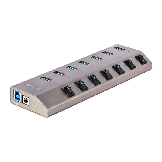 StarTech.com - Hub USB-C Autoalimentado de 7 puertos con Interruptores Individuales - Concentrador USB 3.0 a 5 Gbps con Fuente de Alimentación - Ladrón USB Tipo C a USB-A - BC 1.2