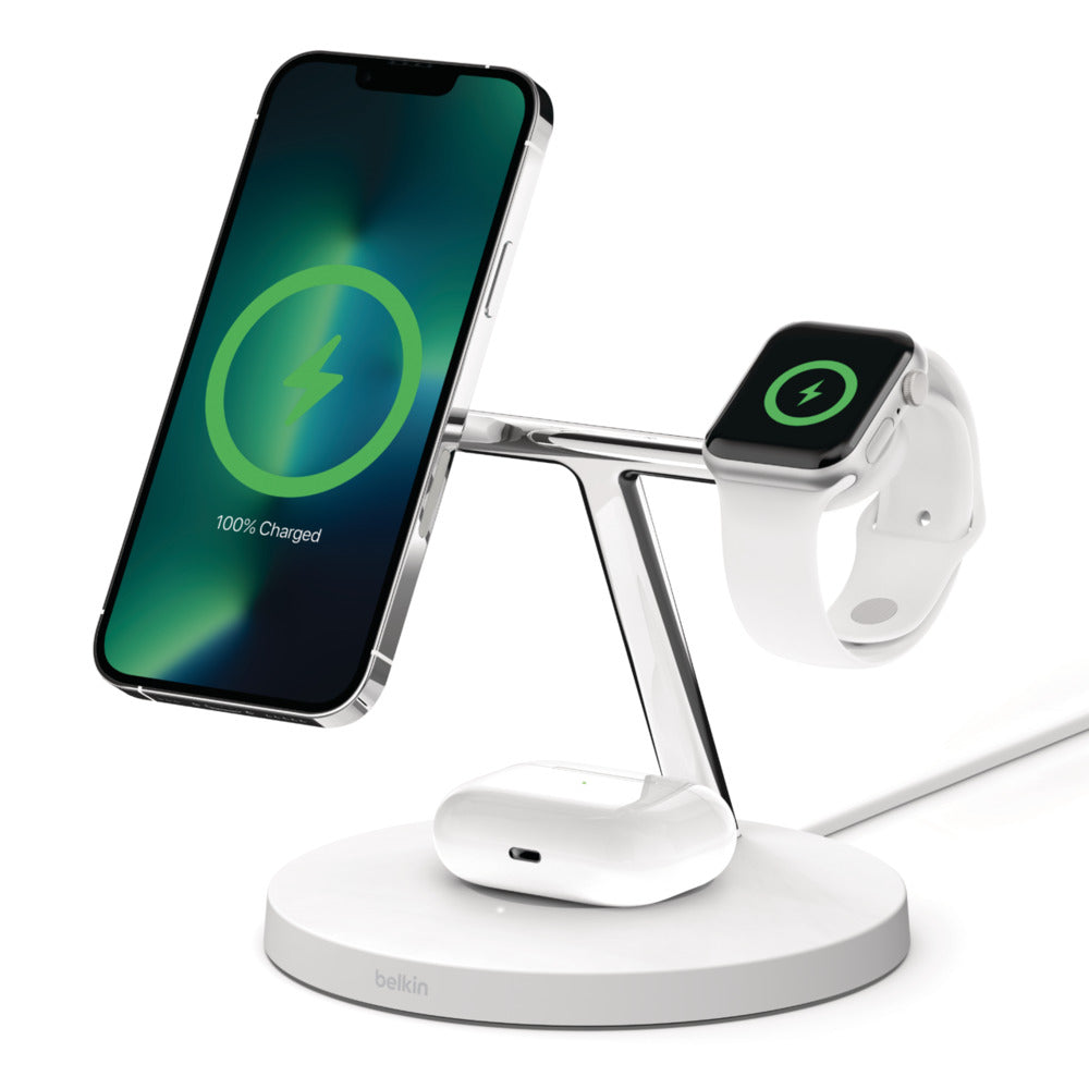 Belkin - WIZ017vfWH Auriculares  Smartphone  Reloj inteligente Blanco Corriente alterna Cargador inalámbrico Carga rápida Interior