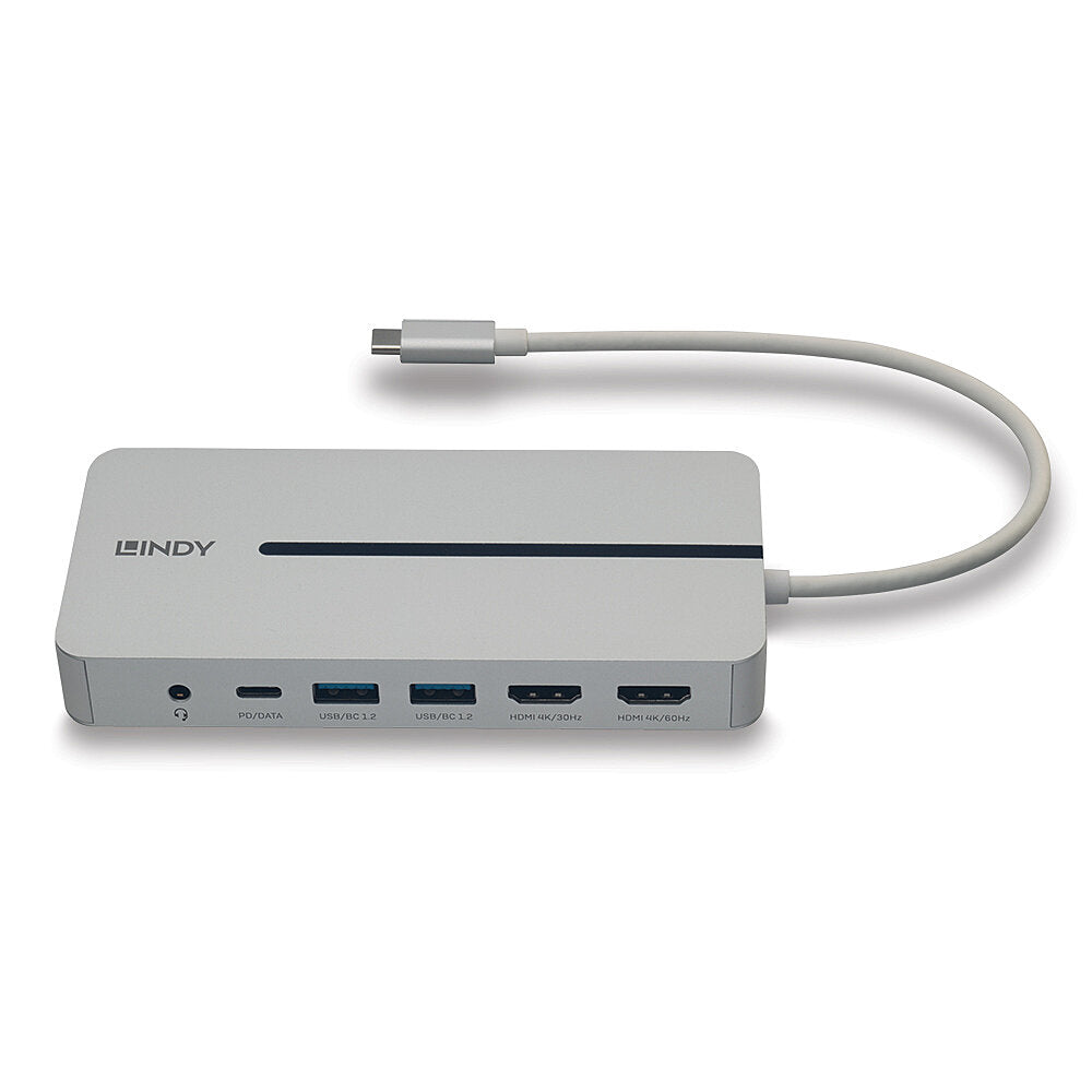 Lindy - 43360 base para portátil y replicador de puertos Alámbrico USB 3.2 Gen 1 (3.1 Gen 1) Type-C Plata  Blanco