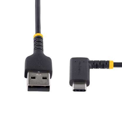 StarTech.com - Cable de Carga USB-A a USB-C de 30cm - Cable de Carga Rápida de Servicio Pesado USB Tipo C - Cable USB 2.0 - Cable USB Tipo C Acodado - Resistente con Fibra de Aramida - 3A - Negro