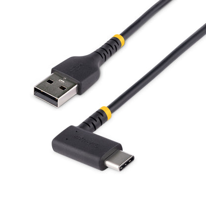 StarTech.com - Cable de Carga USB-A a USB-C de 1m - Cable de Carga Rápida de Servicio Pesado USB Tipo C - Cable USB 2.0 - Cable USB Tipo C Acodado - Resistente con Fibra de Aramida - 3A - Negro