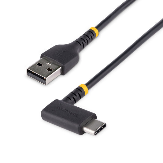 StarTech.com - Cable de Carga USB-A a USB-C de 2m - Cable de Carga Rápida de Servicio Pesado USB Tipo C - Cable USB 2.0 - Cable USB Tipo C Acodado - Resistente con Fibra de Aramida - 3A - Negro