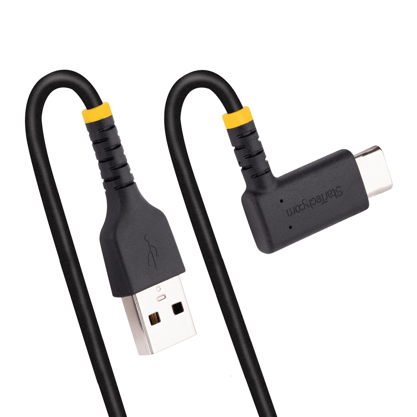 StarTech.com - Cable de Carga USB-A a USB-C de 30cm - Cable de Carga Rápida de Servicio Pesado USB Tipo C - Cable USB 2.0 - Cable USB Tipo C Acodado - Resistente con Fibra de Aramida - 3A - Negro