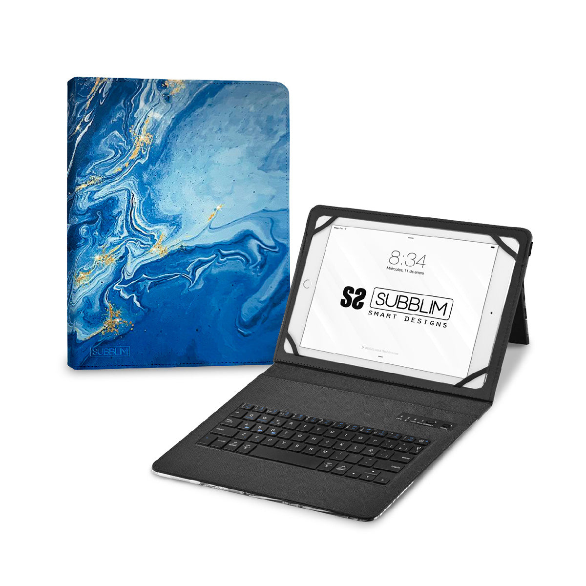 SUBBLIM - Funda con Teclado Keytab Pro BT Trendy Marmol Azul