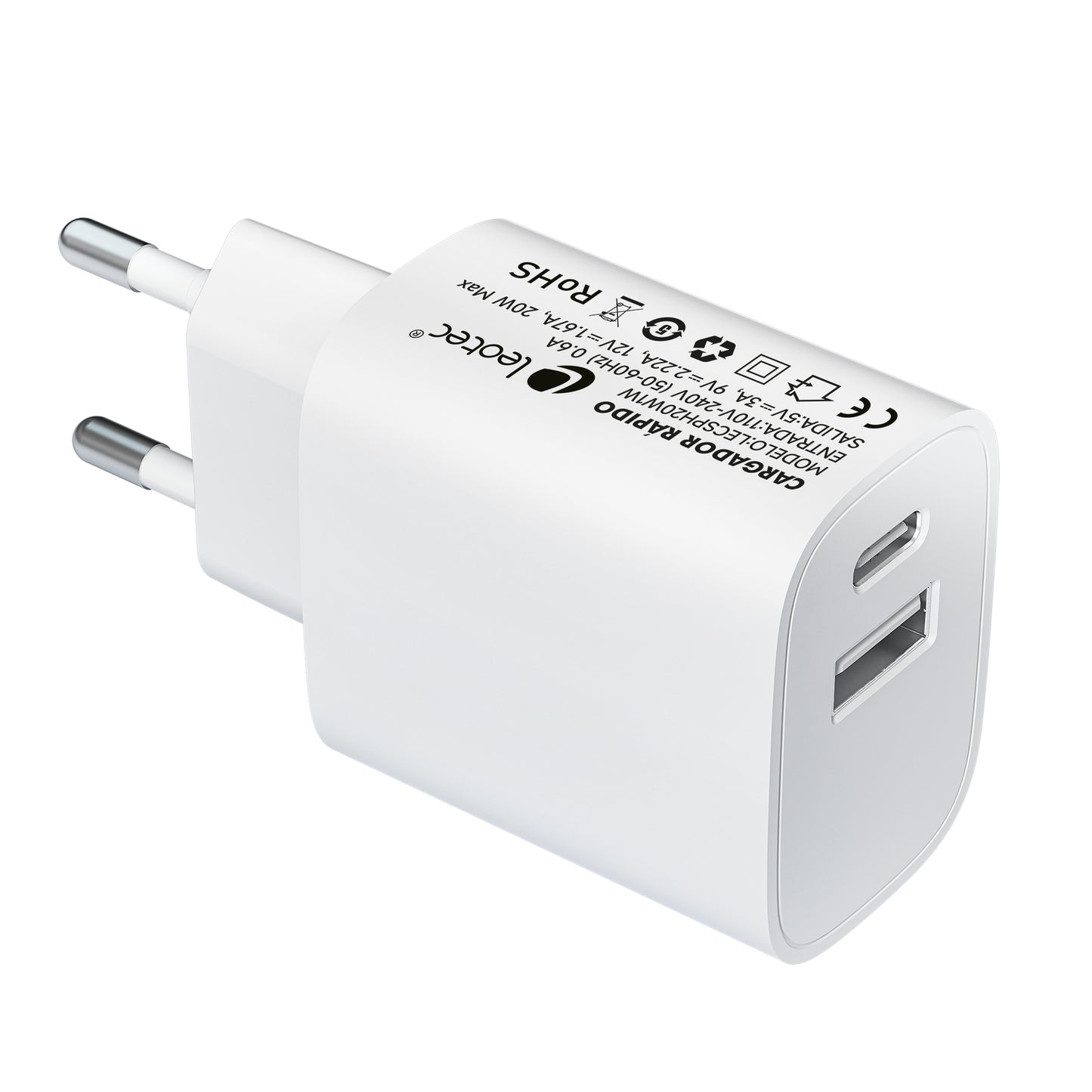 Leotec - Cargador 20W 1xUSB-C PD + 1x USB-A Blanco