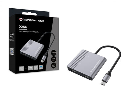 Conceptronic - DONN13G base para portátil y replicador de puertos Alámbrico USB 3.2 Gen 1 (3.1 Gen 1) Type-C Gris