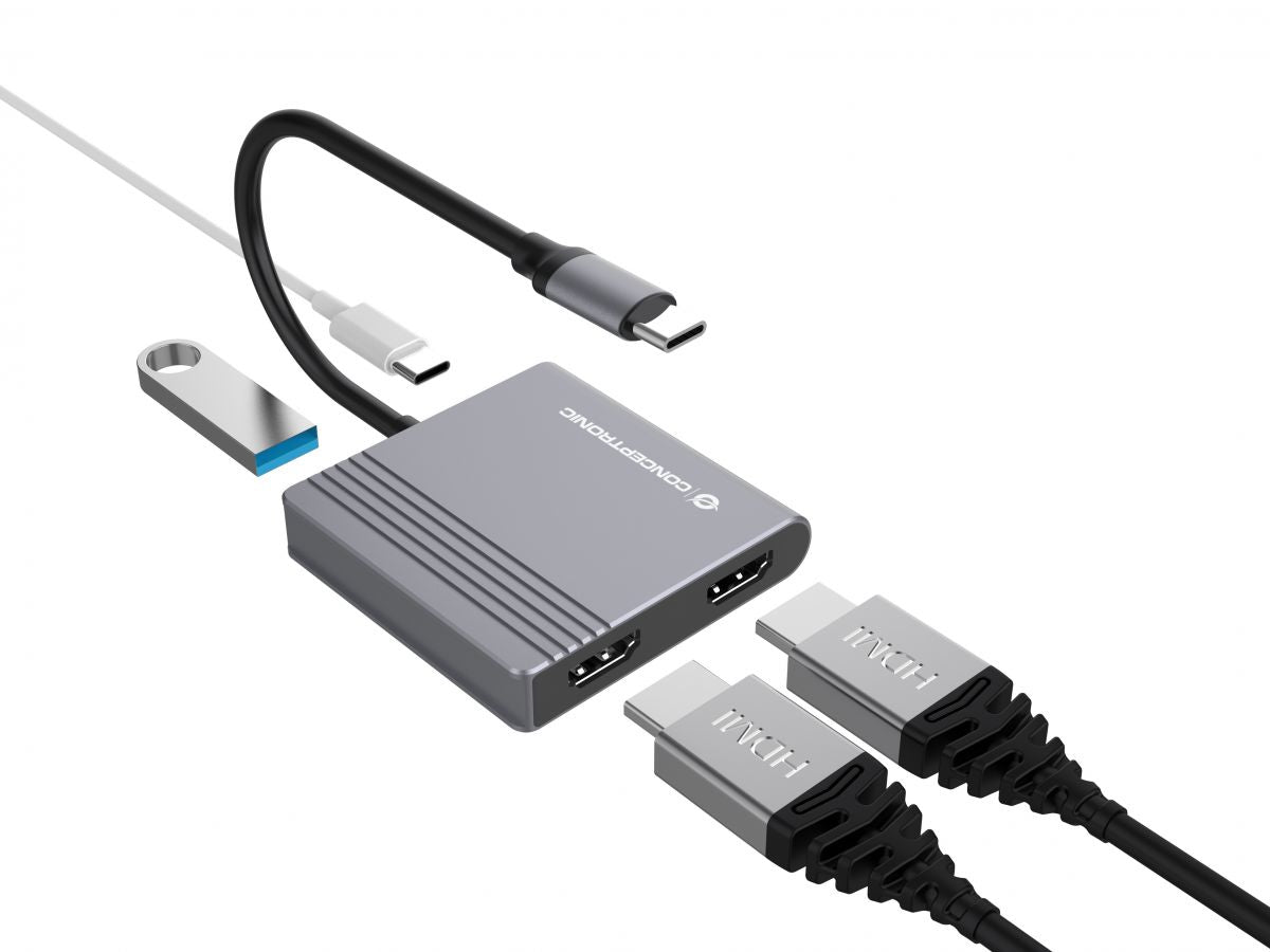 Conceptronic - DONN13G base para portátil y replicador de puertos Alámbrico USB 3.2 Gen 1 (3.1 Gen 1) Type-C Gris