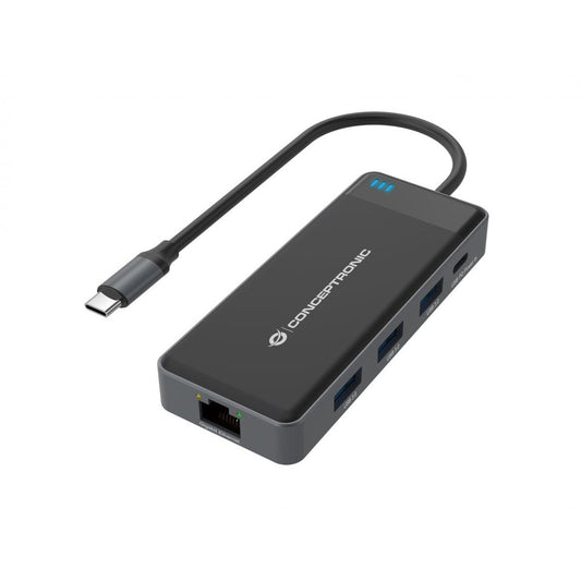 Conceptronic - DONN14G base para portátil y replicador de puertos Alámbrico USB 3.2 Gen 1 (3.1 Gen 1) Type-C Gris