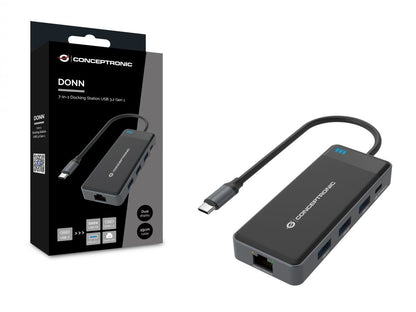 Conceptronic - DONN14G base para portátil y replicador de puertos Alámbrico USB 3.2 Gen 1 (3.1 Gen 1) Type-C Gris