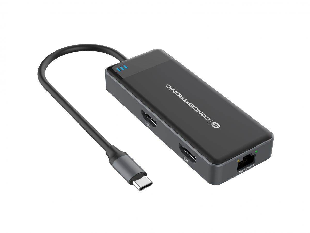 Conceptronic - DONN14G base para portátil y replicador de puertos Alámbrico USB 3.2 Gen 1 (3.1 Gen 1) Type-C Gris