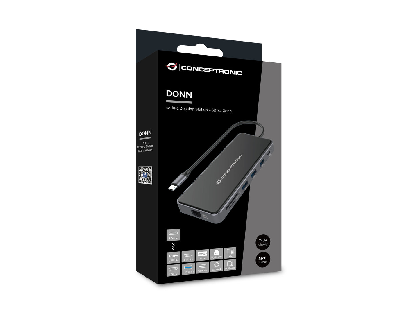 Conceptronic - DONN15G base para portátil y replicador de puertos Alámbrico USB 3.2 Gen 1 (3.1 Gen 1) Type-C Gris