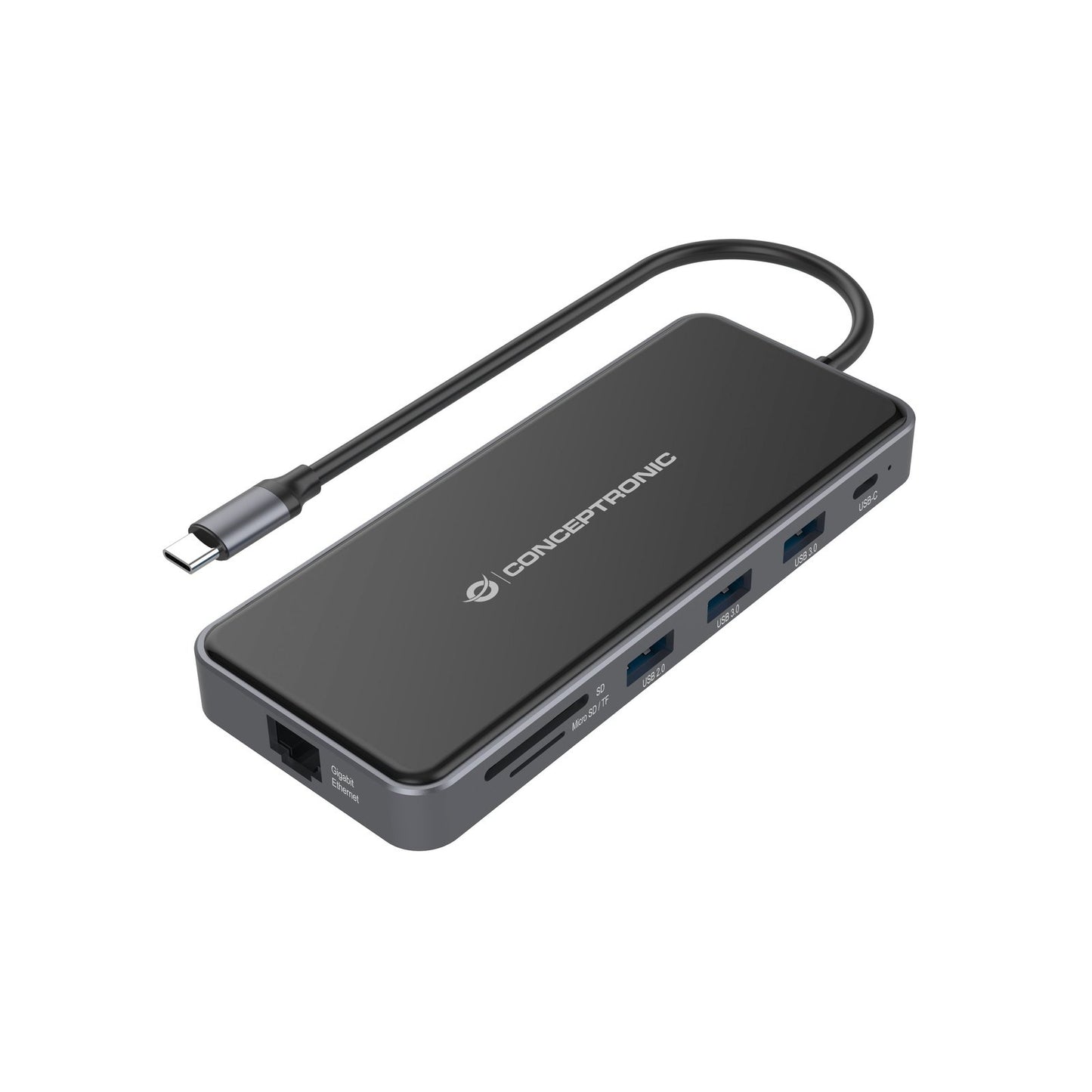 Conceptronic - DONN15G base para portátil y replicador de puertos Alámbrico USB 3.2 Gen 1 (3.1 Gen 1) Type-C Gris