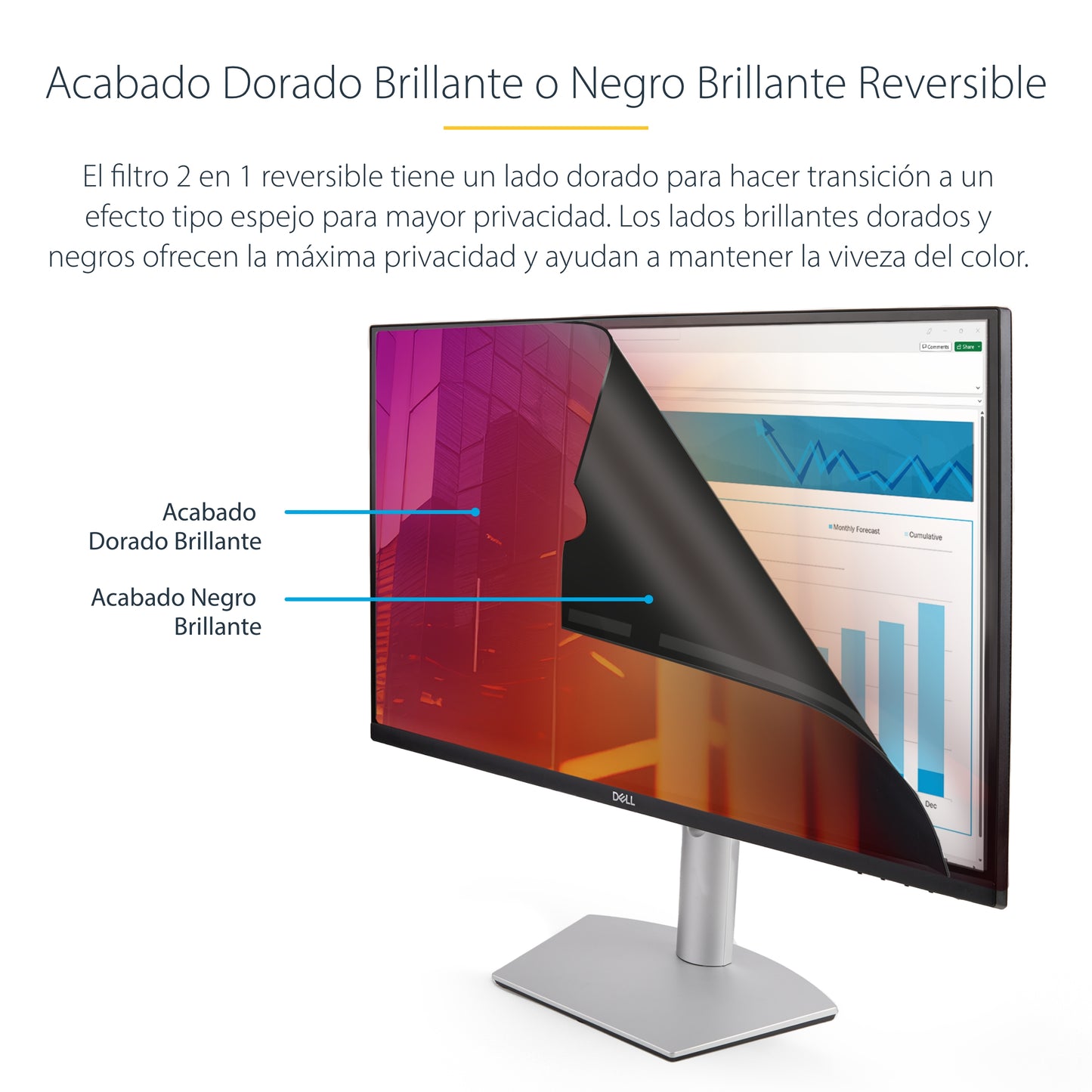 StarTech.com - Filtro de Privacidad Dorado de 23.8in para Monitor de 16:9 - Filtro Reversible - Filtro de Pantalla Brillante Removible para Ordenador - Protector de Pantalla - +/- 30 Deg.