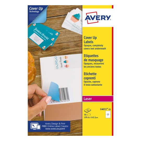 Avery - L4611-25 etiqueta autoadhesiva Rectángulo Permanente Blanco 50 pieza(s)