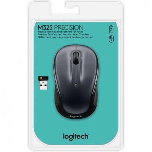 Logitech M325 Raton Inalambrico 1000dpi - 3 Botones - Uso Ambidiestro - Color Gris Oscuro 1 pieza(s)