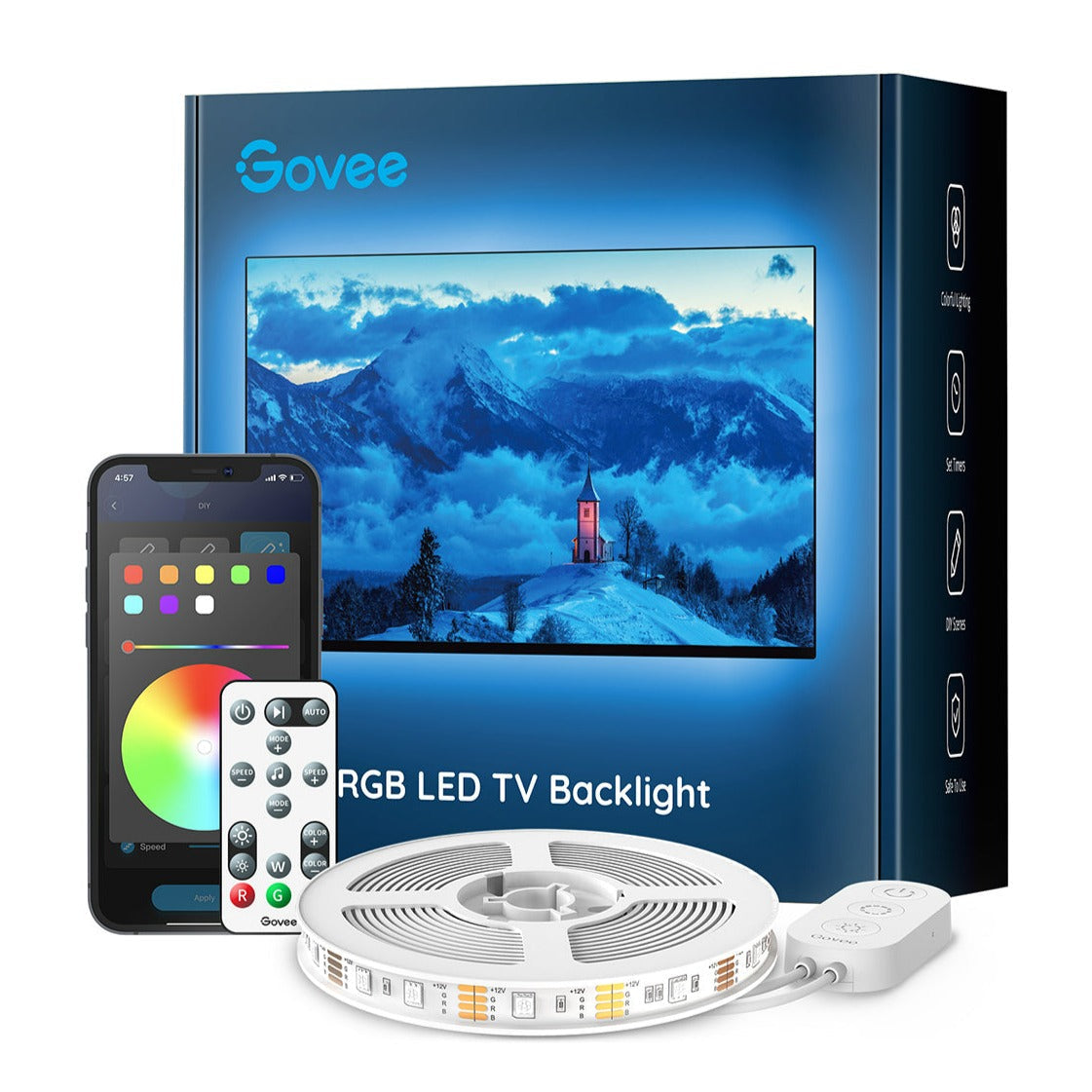 Govee - RGB Bluetooth LED Backlight For TVs 46-60 Inches Tira de luz inteligente Blanco