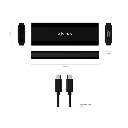 AISENS - Caja Externa M.2 (NGFF) ASM2-017B SATA/NVMe a Usb3.1 Gen2  Negra