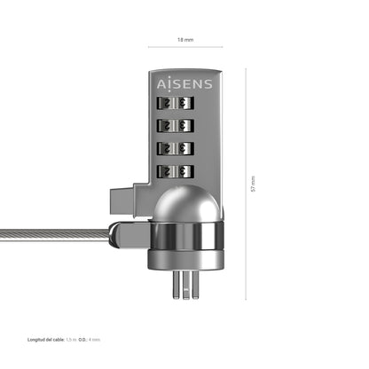 AISENS - Cable de Seguridad con Cerradura de Combinacion para Ordenador  Monitor  Portatil 1.5M