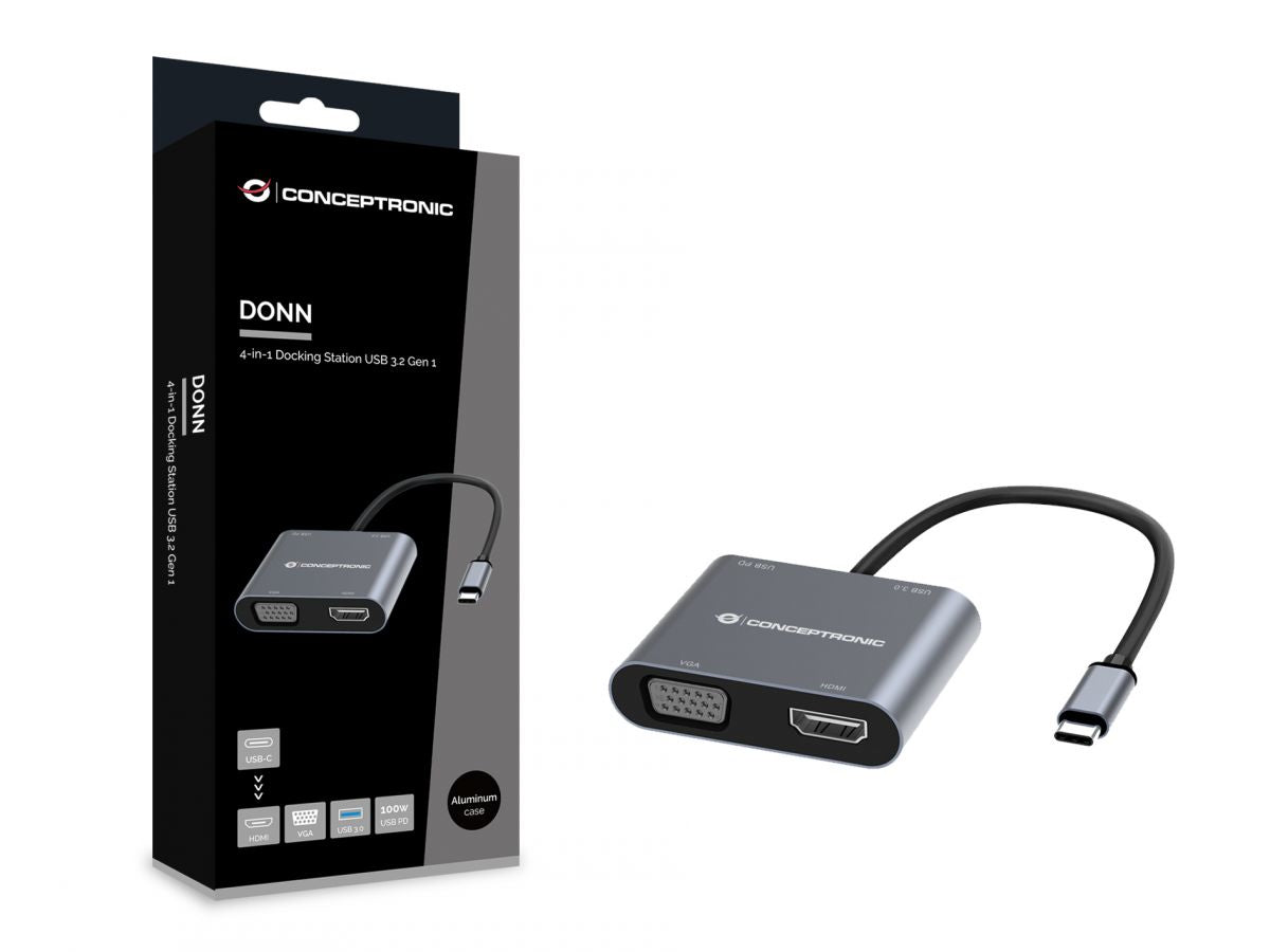 Conceptronic - DONN16G Alámbrico USB 3.2 Gen 1 (3.1 Gen 1) Type-C Gris