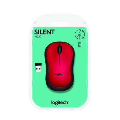 Logitech M220 Silent Raton Inalambrico 1000dpi - Silencioso - 3 Botones - Uso Ambidiestro - Color Rojo 1 pieza(s)