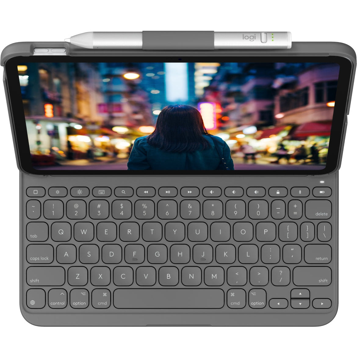 Logitech - Slim Folio QWERTY Inglés del Reino Unido Bluetooth Gris