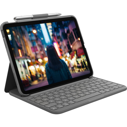 Logitech - Slim Folio QWERTY Inglés del Reino Unido Bluetooth Gris