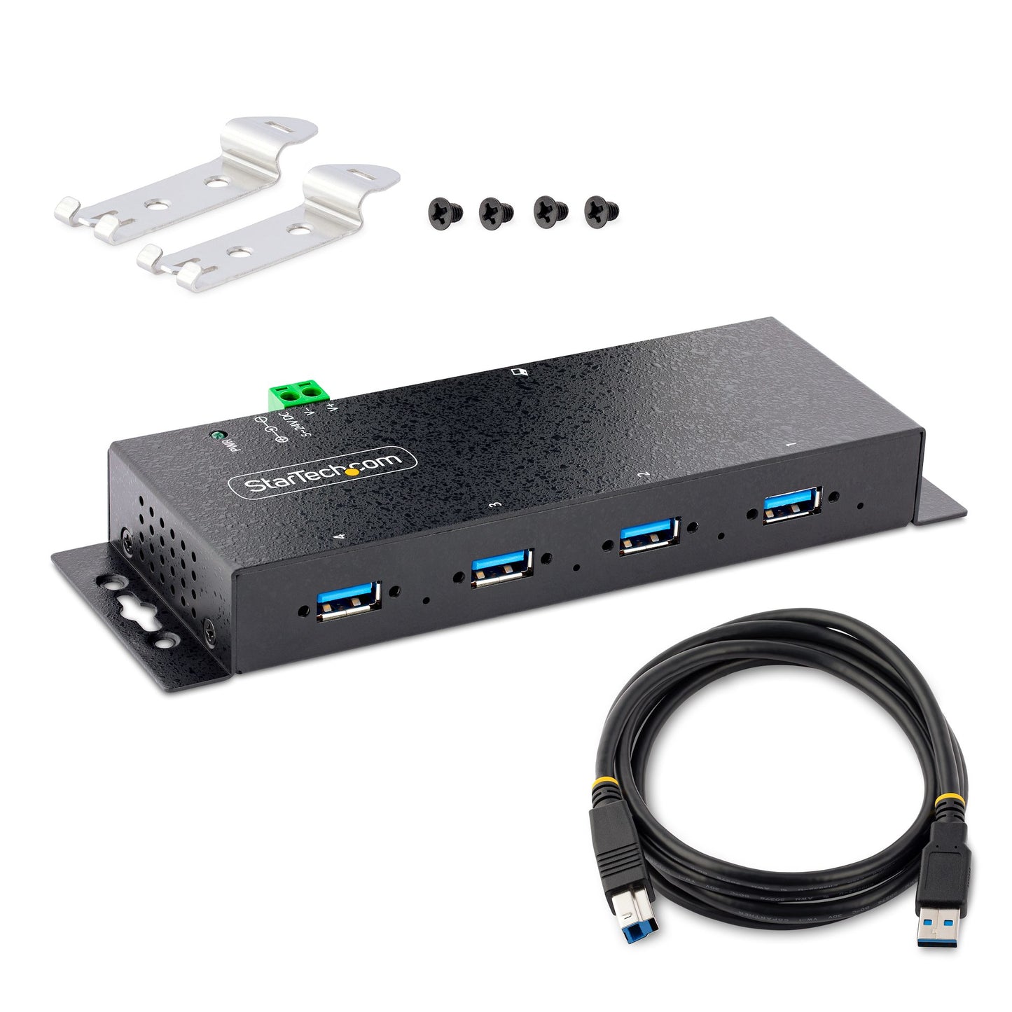 StarTech.com - Hub Industrial USB 3.0 de 5Gbps de 4 Puertos - Concentrador USB con Protección de Picos y Descargas ESD - Ladrón USB-A de Montaje en Pared/Escritorio/DIN