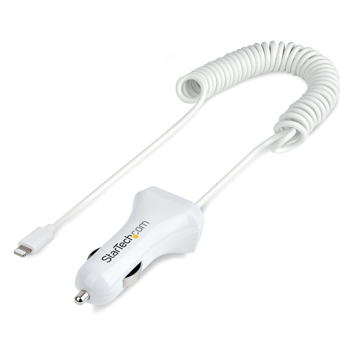 StarTech.com - Cargador de Coche con Cable Rizado Lightning  Cable de 1m Rizado Lightning 12W Blanco  Cable Adaptador Cargador de Coche de 2 Puertos para iPhone y Tablet  Cargador 2x USB