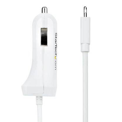 StarTech.com - Cargador de Coche con Cable Rizado Lightning  Cable de 1m Rizado Lightning 12W Blanco  Cable Adaptador Cargador de Coche de 2 Puertos para iPhone y Tablet  Cargador 2x USB