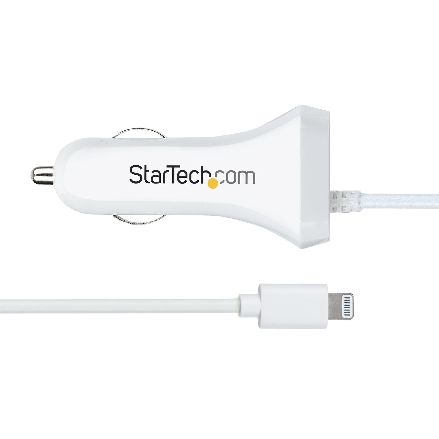 StarTech.com - Cargador de Coche con Cable Rizado Lightning  Cable de 1m Rizado Lightning 12W Blanco  Cable Adaptador Cargador de Coche de 2 Puertos para iPhone y Tablet  Cargador 2x USB