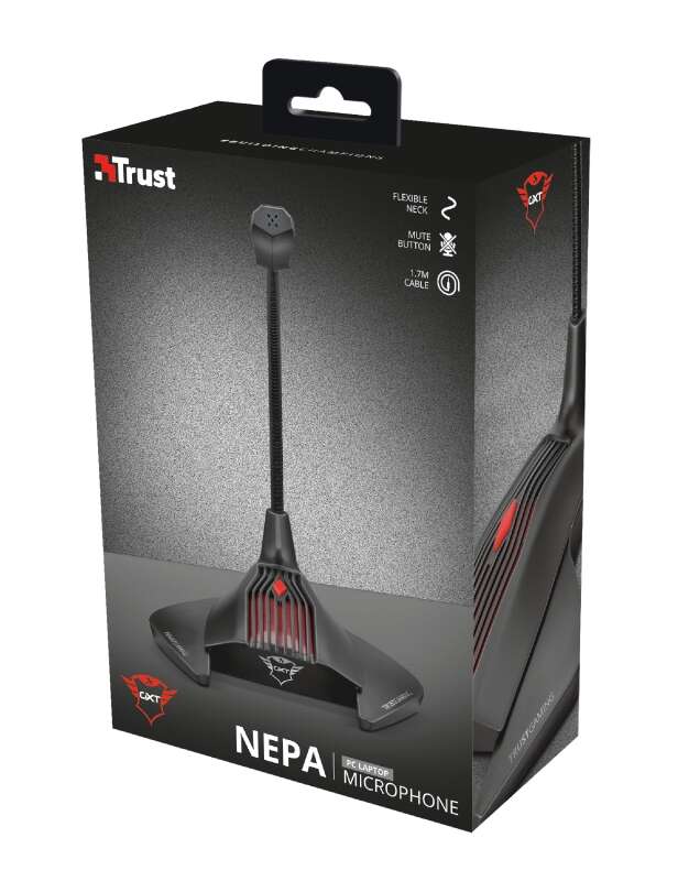 Trust Gaming GXT 239 Nepa Microfono de Cuello Flexible - Boton Silencio - Base Antideslizante - Jack 3.5mm - Cable de 1.70m - Color Negro 1 pieza(s)