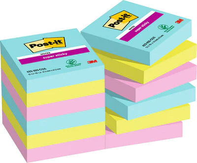 Post-It - 622-12SS-COS nota autoadhesiva Plaza Azul  Verde  Rosa 90 hojas Autoadhesivo