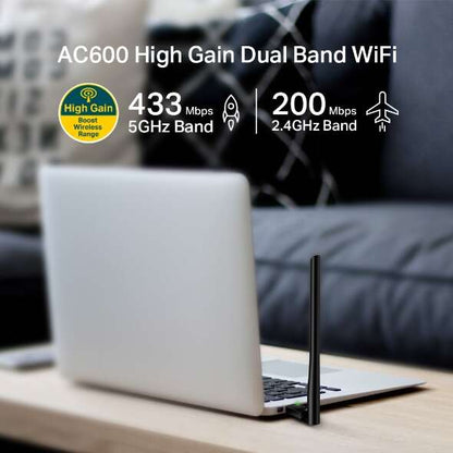 TP-LINK Archer T2U Plus AC600 Adaptador USB Inalambrico de Alta Ganancia Doble Banda - Wi-Fi Alta velocidad - Doble Banda Inalambrica - Antena Alta Ganancia Gira 180º - Soporta los Ultimos Sistemas 1 pieza(s)