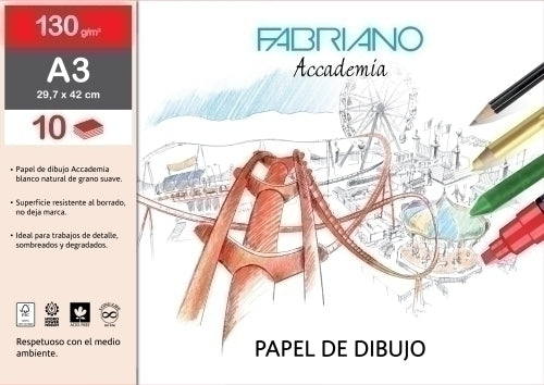 Fabriano - LAMINAS DIBUJO FABRIANO A3 LISA B/10 - Pack de 10 unidades